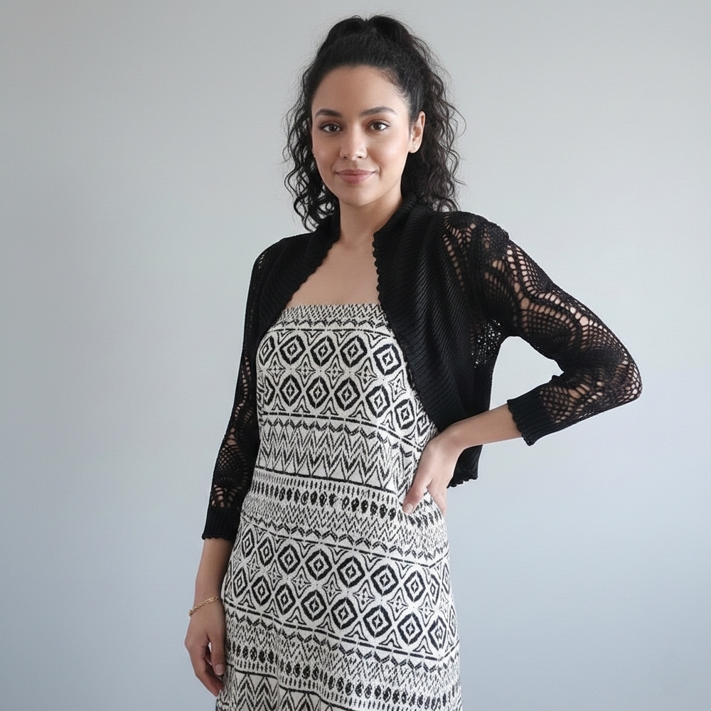 Coast Black Crochet Open Style Cardigan